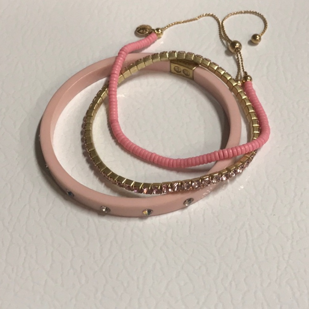 J.crew light pink blossom bundle set of crystals and plastic bracelets.
